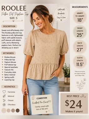 Roolee Cream Peplum Dot Blouse